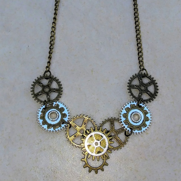 🆕 Steampunk Style Gear Necklace mixed metals 28" - Picture 1 of 5